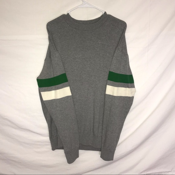 H&M Sweaters - Gray sweater with green and white sleeve stripes